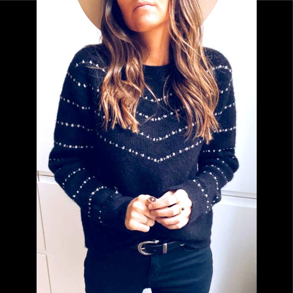 CowGirl Black/Dark Blue W/ White Dotted That Makes V’’s Soft Long Sleeve Sweater